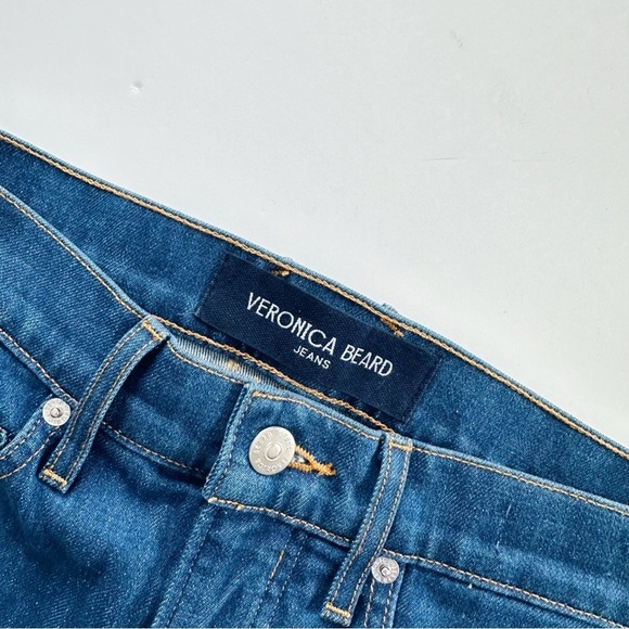 Veronica Beard Carly Kick Flare Crop High Rise Jeans in Blue - Picture 6 of 8
